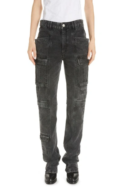 Isabel Marant Vokayo Utility Straight Leg Nonstretch Jeans In Faded Black