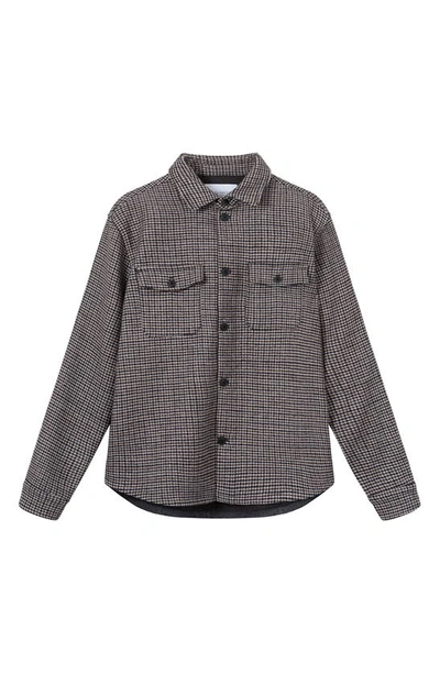 Les Deux Lennon Houndstooth Wool Blend Shirt Jacket In Dark Sand Black