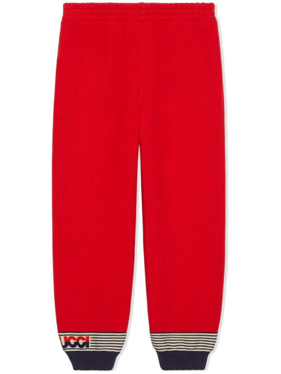 Gucci Kids' Felted Cotton Jersey Track Trousers In Red