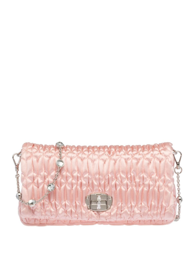 Miu Miu Miu Crystal Satin Shoulder Bag In Pink | ModeSens