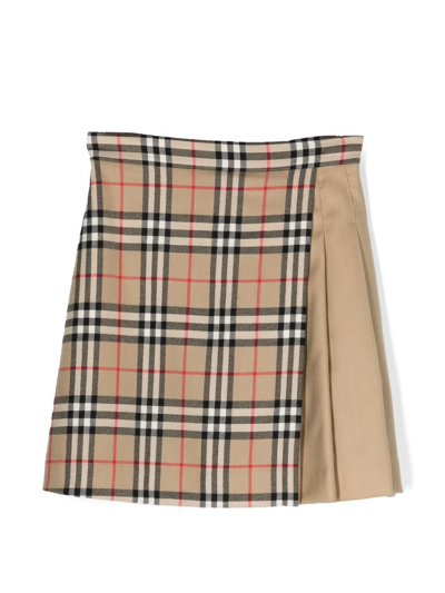 Burberry Kids' Vintage Check Pleated Skirt In Brown