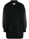 Alexander Mcqueen Leather-trim Double-breasted Jacket In Nero