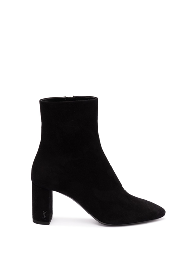 Saint Laurent Lou Suede Ankle Boots In Nero