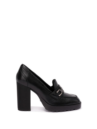 Hogan Loafer With Heel And H Chain In Black