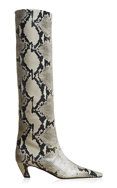 Khaite Davis Croc-effect Leather Knee-high Boots In Neutrals