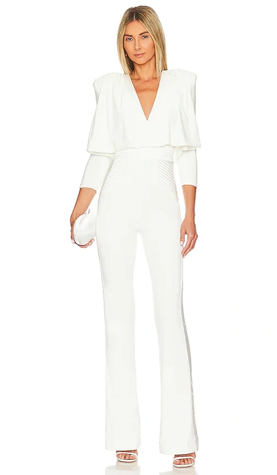 Zhivago The Will Flared-leg Jersey Cape Jumpsuit In White