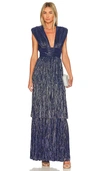 Sabina Musayev Judith Foiled Pleated Knit Maxi Dress In Blue