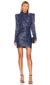 Sabina Musayev Maya Foiled Pleated Knit Minidress In Blue