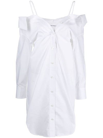 Alexander Wang Off Shoulder Shirt Dress With Scrunchie Straps In Bright White