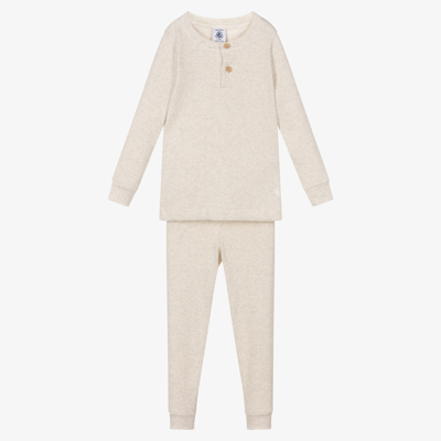 Petit Bateau Kids' Beige Ribbed Cotton Pyjamas