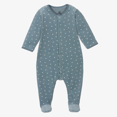 Petit Bateau Boys Blue Stars Velour Babygrow In Green