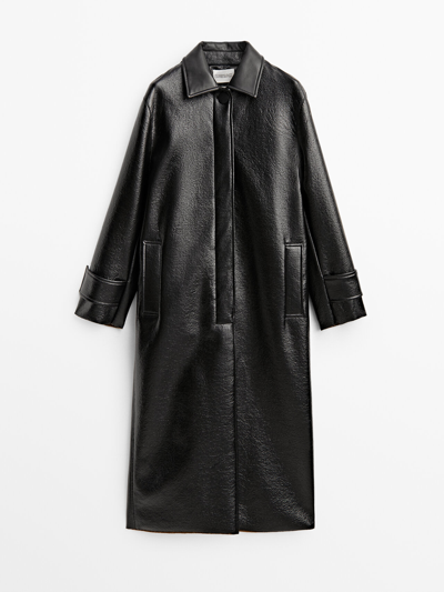 Massimo Dutti Patent Trench Coat - Limited Edition In Black