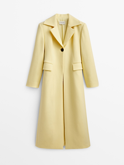 Massimo Dutti Wool Coat With High Buttons - Limited Edition In Yellow