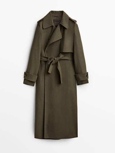 Massimo Dutti Green Wool Blend Trench-style Jacket In Bottle Green