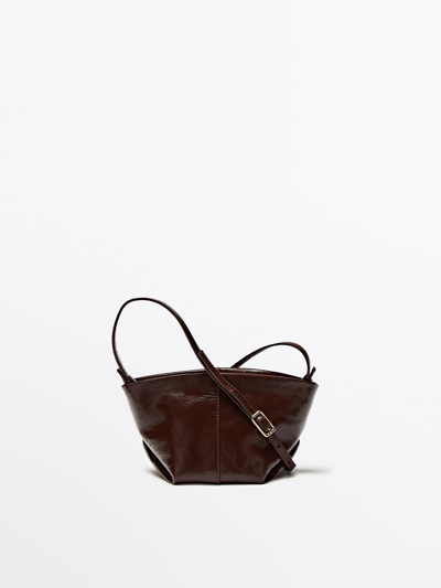 Massimo Dutti Mini Leather Crossbody And Pouch Trapeze Bag In Burgundy