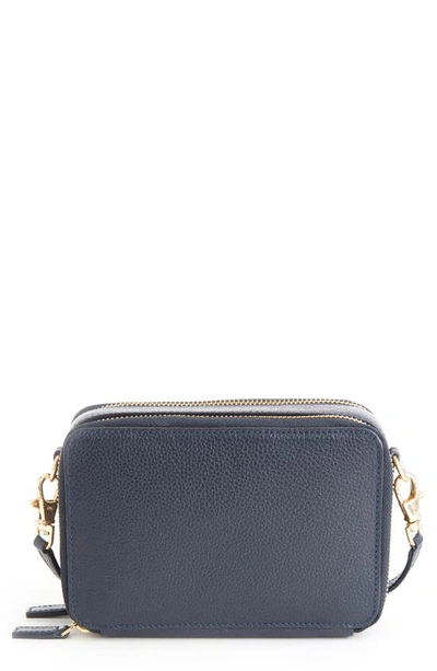 Royce New York Personalized Leather Crossbody Camera Bag In Navy Blue- Gold Foil
