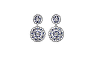 A & M Blue Accent Disc Earrings In Silver