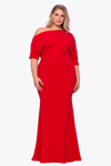 Betsy & Adam Long Scuba Crepe Off The One Shoulder Drape Dress In Red
