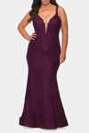 La Femme Dress Lace Fitted Long Gown In Black