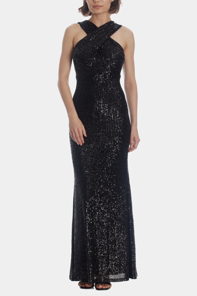 Eliza J Women's Sequined Crossover-neck Gown In Black