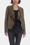 Bagatelle Faux-suede Drape-front Jacket In Winter Olive