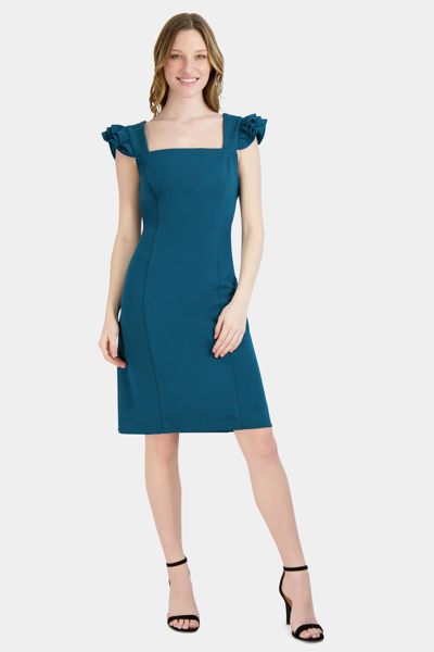 Donna Ricco Square Neck Rufle Cap Sleeve Dress In Teal