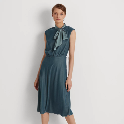 Ralph Lauren Tie-neck Velvet Dress In Highland Sea | ModeSens