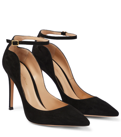 Gianvito Rossi Curve Ankle Strap Pointed Toe Pump In Black