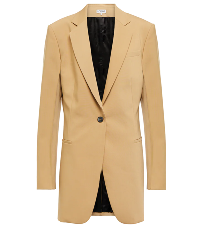 Loewe Wool Twill Tailored Long Blazer In Neutral