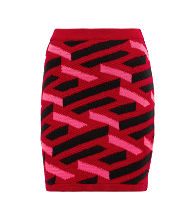 Versace La Greca Motif High Waist Mini Knit Skirt In Multicolour