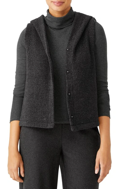 Eileen Fisher Hooded Wool Blend Vest In Charcoal