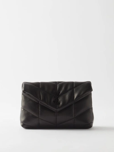 Saint Laurent Puffer Small Ysl Quilted Pouch Clutch Bag In Nero