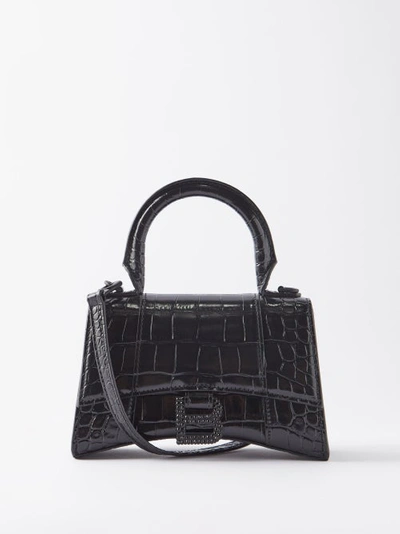 Balenciaga Hourglass Xs Croc-effect Leather Cross-body Bag In Black