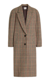Miu Miu Long Oversized Brown Tartan Coat In Print