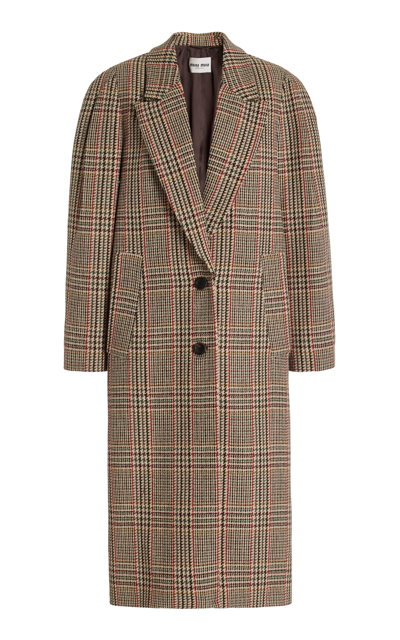 Miu Miu Long Oversized Brown Tartan Coat