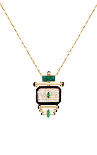 L'atelier Nawbar The Qabila Moment 18k Yellow Gold Diamond; Emerald Necklace In Multi