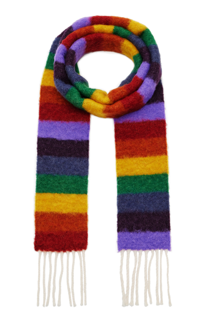 Acne Studios Long Stripe Wool-blend Scarf In Yellow/purple/green