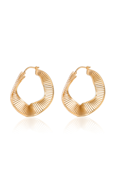 L'atelier Nawbar Twisted Ray 18k Yellow Gold Diamond Hoop Earrings In White