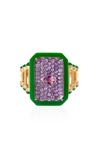 L'atelier Nawbar Moments In Lilac Roller 18k Yellow Gold Amethyst; Emerald; Ruby Ring In Multi