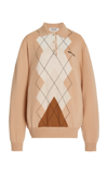 Miu Miu Intarsia Cashmere Polo Shirt In Brown