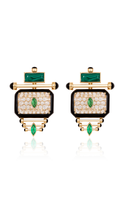 L'atelier Nawbar The Qabila Moment 18k Yellow Gold Diamond; Emerald Earrings In Multi