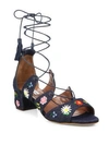 TABITHA SIMMONS Isadora Flower-Embroidered Denim Lace-Up Sandals