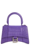 Balenciaga Extra Small Hourglass Croc Embossed Leather Top Handle Bag In Purple