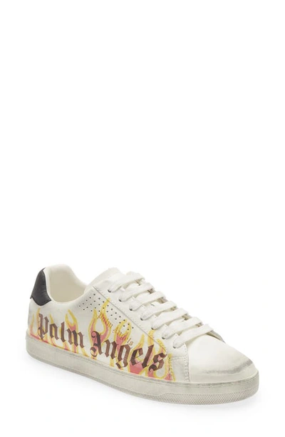 Palm Angels Spray Print Flame Logo Sneakers In Neutral