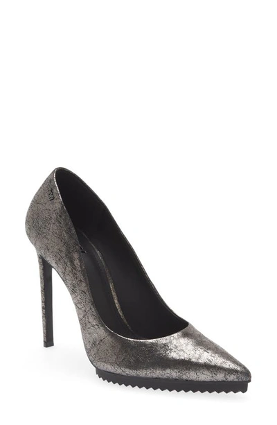 Dkny Carisa Pointed Toe Pump In Dark Gunmetal Cracked Leather