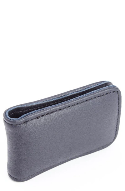 Royce New York Personalized Money Clip Card Case In Navy Blue- Deboss