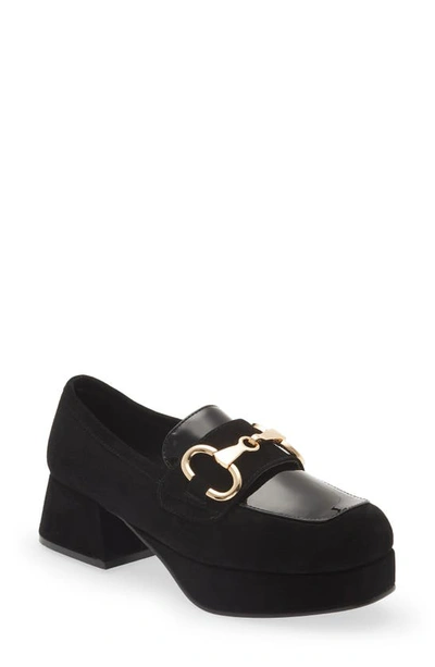 Jeffrey Campbell Student Platform Loafer In Black Suede Black Patent