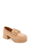 Jeffrey Campbell Student Platform Loafer In Nude Suede Combo