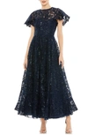Mac Duggal Sequin Lace A-line Gown In Navy