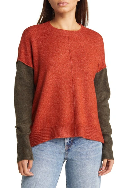Vince Camuto Colorblock Sweater In Rust/dk Oliv